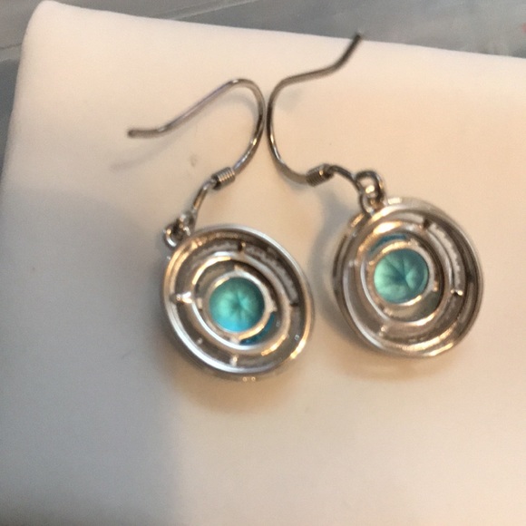 Aquamarine and white topaz 925 fish hook earrings - Picture 3 of 3